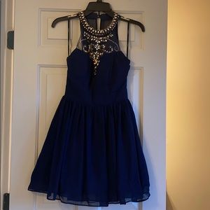 Embellished fit and flare tulle dress
